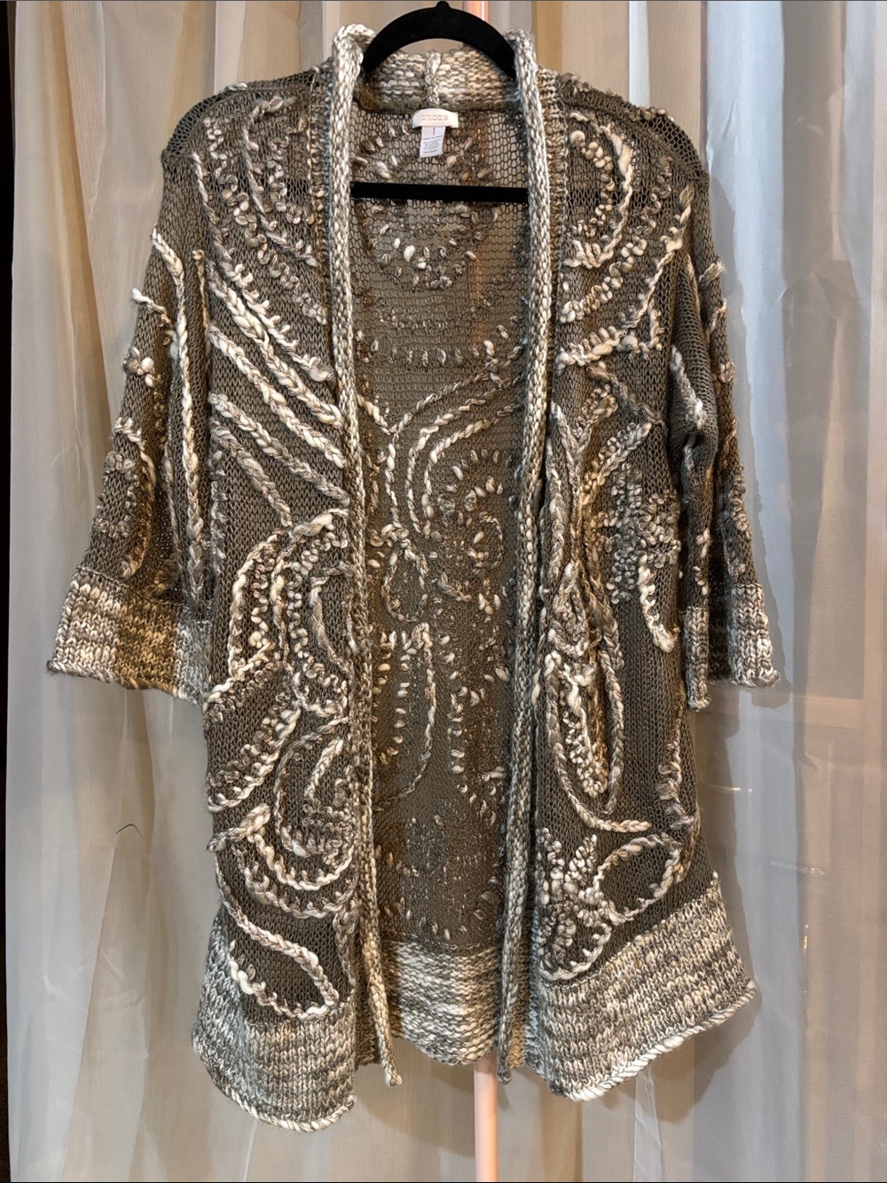 Chico’s Festive Lightweight Knit Crochet Wool Alpaca Blend Cardigan Size 1 M/L